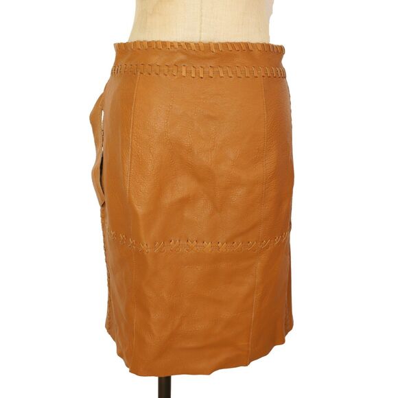 FREE PEOPLE We The Free Belted Lamb Leather Statement Wrap Skirt 27 Brown B80 - Picture 4 of 6